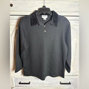 Alfred Dunner‎ 90’s Black Quilted Velvet Collar Pullover Preppy Grandma Cottage